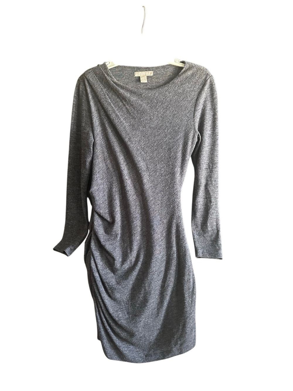 Banana Republic Long Sleeve Gray Ruched Soft Knit Sheath Dress. Petite Medium